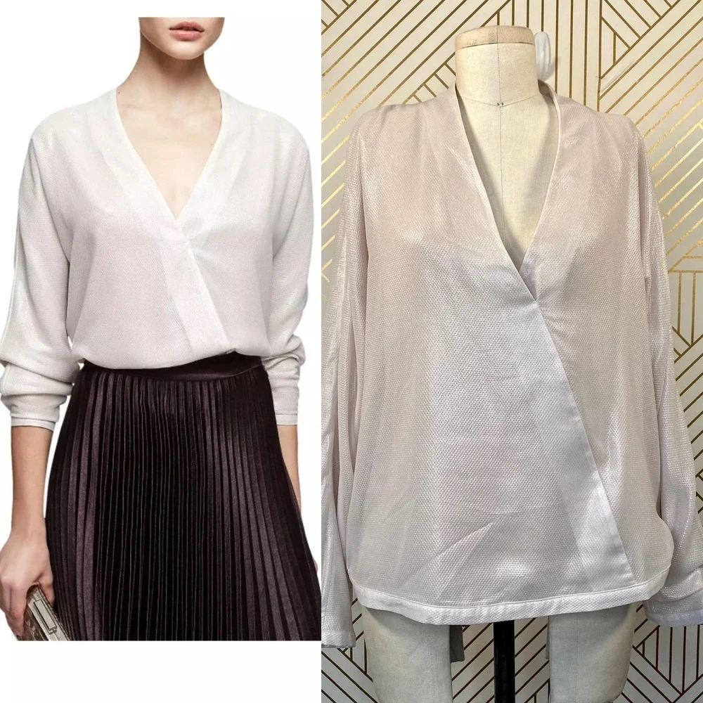 Reiss‎ Maja V-Neck Metallic Top in Neutral